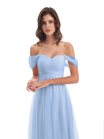 Evelyn Off The Shoulder Tulle Long Bridesmaid Dresses