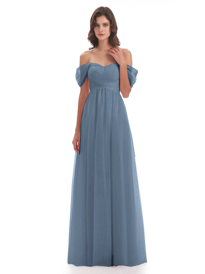 Evelyn Off The Shoulder Tulle Long Bridesmaid Dresses