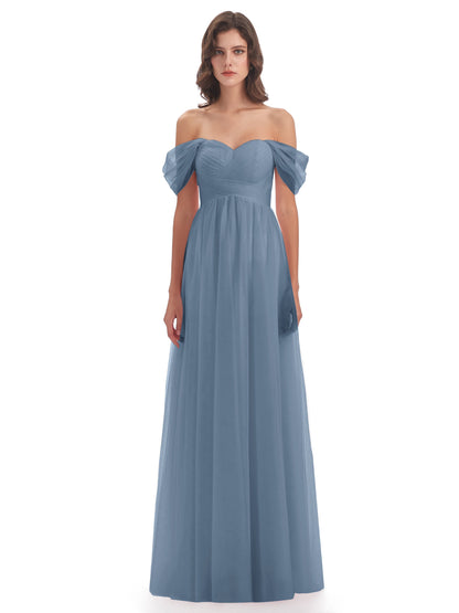 Evelyn Off The Shoulder Tulle Long Bridesmaid Dresses