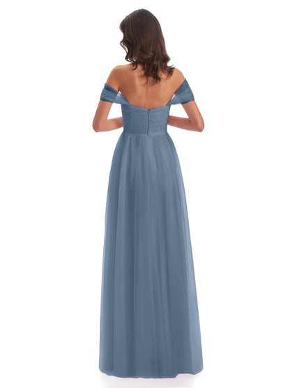 Evelyn Off The Shoulder Tulle Long Bridesmaid Dresses