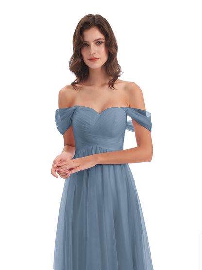 Evelyn Off The Shoulder Tulle Long Bridesmaid Dresses