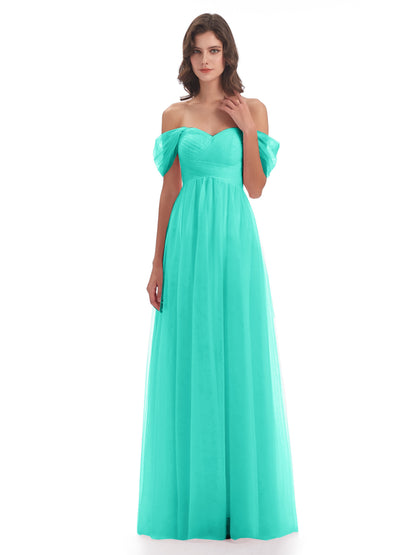 Evelyn Off The Shoulder Tulle Long Bridesmaid Dresses