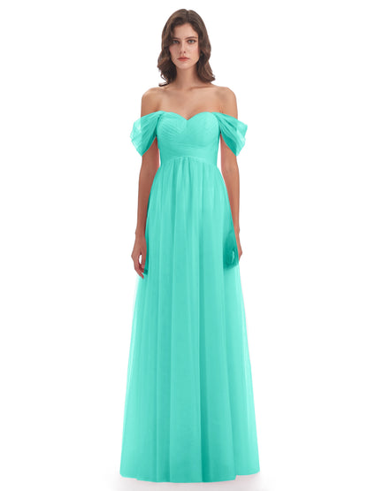 Evelyn Off The Shoulder Tulle Long Bridesmaid Dresses
