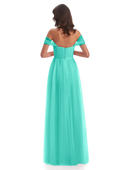 Evelyn Off The Shoulder Tulle Long Bridesmaid Dresses