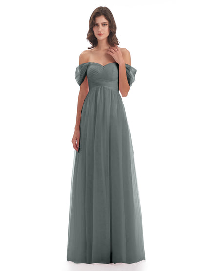 Evelyn Off The Shoulder Tulle Long Bridesmaid Dresses