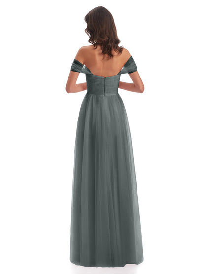 Evelyn Off The Shoulder Tulle Long Bridesmaid Dresses