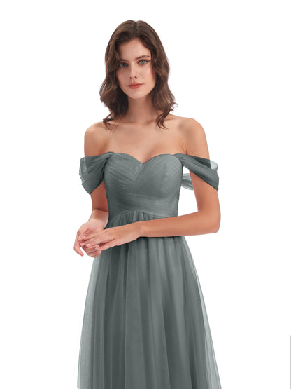 Evelyn Off The Shoulder Tulle Long Bridesmaid Dresses