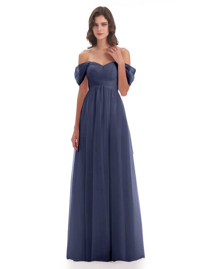 Evelyn Off The Shoulder Tulle Long Bridesmaid Dresses