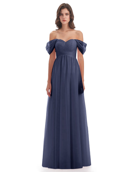 Evelyn Off The Shoulder Tulle Long Bridesmaid Dresses