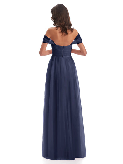 Evelyn Off The Shoulder Tulle Long Bridesmaid Dresses