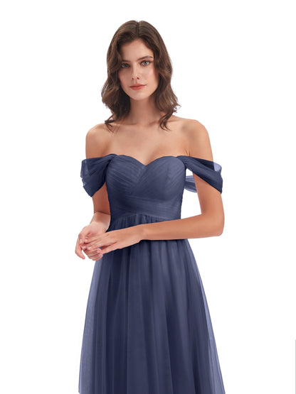 Evelyn Off The Shoulder Tulle Long Bridesmaid Dresses