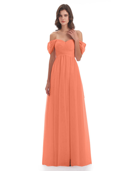 Evelyn Off The Shoulder Tulle Long Bridesmaid Dresses