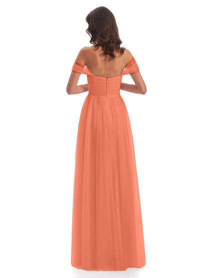 Evelyn Off The Shoulder Tulle Long Bridesmaid Dresses
