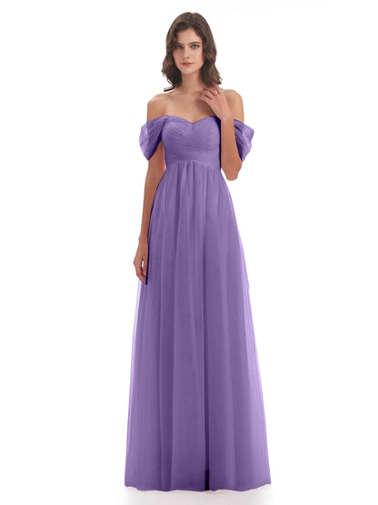 Evelyn Off The Shoulder Tulle Long Bridesmaid Dresses