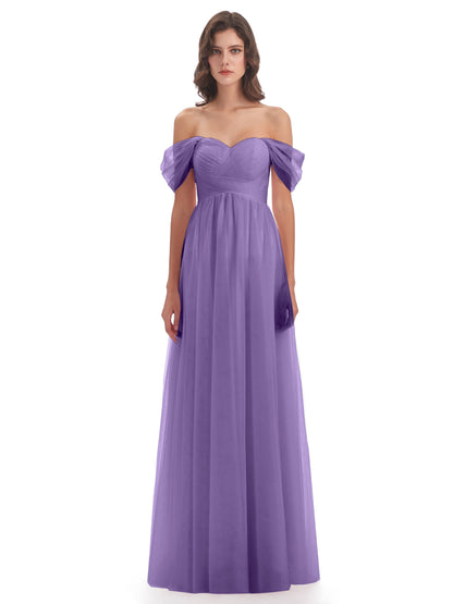Evelyn Off The Shoulder Tulle Long Bridesmaid Dresses