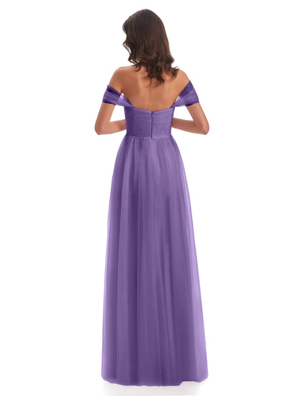 Evelyn Off The Shoulder Tulle Long Bridesmaid Dresses