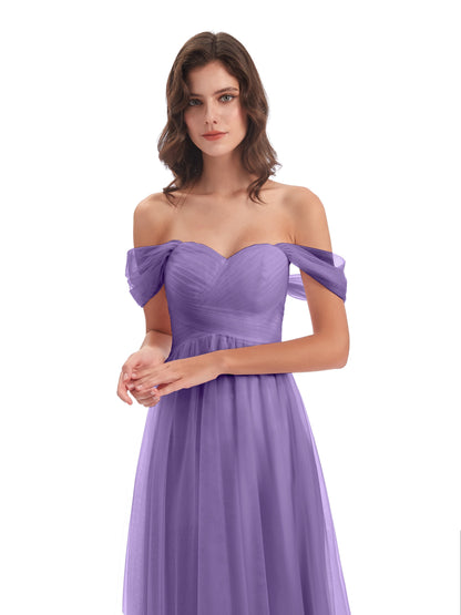 Evelyn Off The Shoulder Tulle Long Bridesmaid Dresses