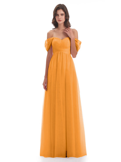 Evelyn Off The Shoulder Tulle Long Bridesmaid Dresses