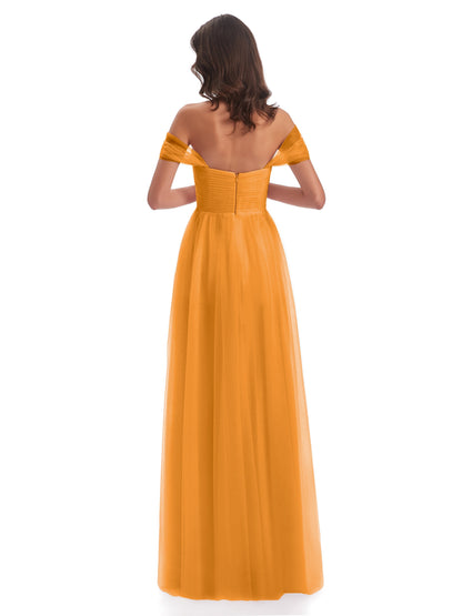Evelyn Off The Shoulder Tulle Long Bridesmaid Dresses