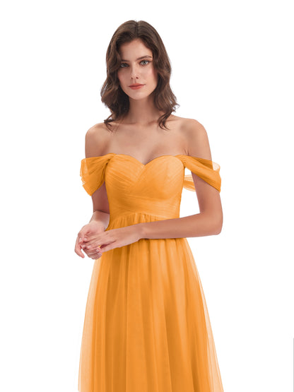 Evelyn Off The Shoulder Tulle Long Bridesmaid Dresses