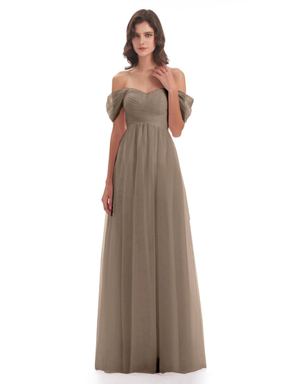 Evelyn Off The Shoulder Tulle Long Bridesmaid Dresses