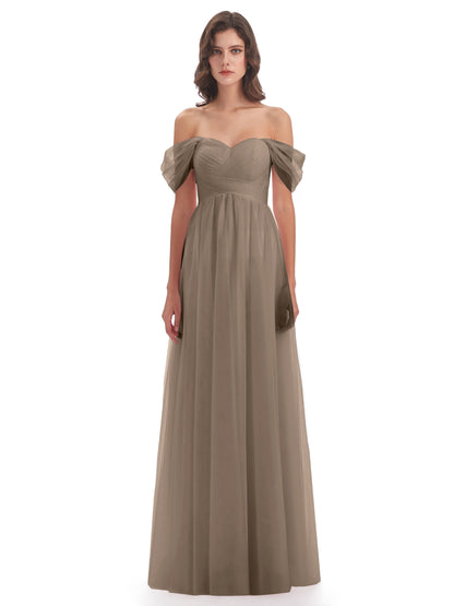 Evelyn Off The Shoulder Tulle Long Bridesmaid Dresses
