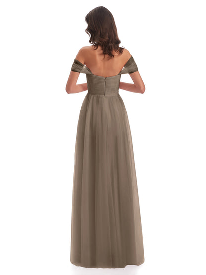Evelyn Off The Shoulder Tulle Long Bridesmaid Dresses