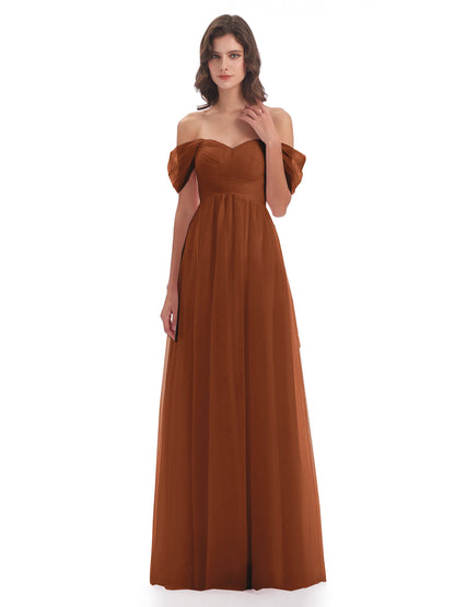 Evelyn Off The Shoulder Tulle Long Bridesmaid Dresses