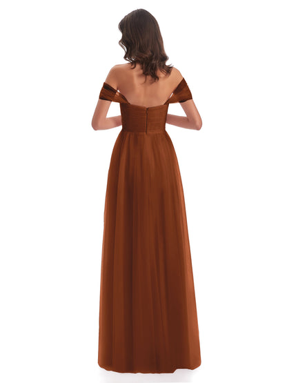 Evelyn Off The Shoulder Tulle Long Bridesmaid Dresses