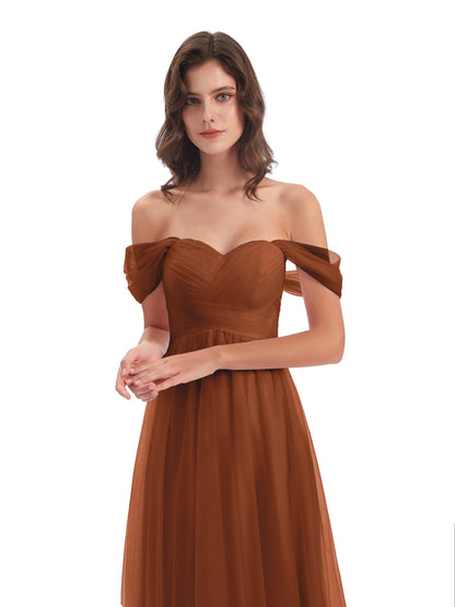 Evelyn Off The Shoulder Tulle Long Bridesmaid Dresses