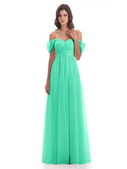Evelyn Off The Shoulder Tulle Long Bridesmaid Dresses