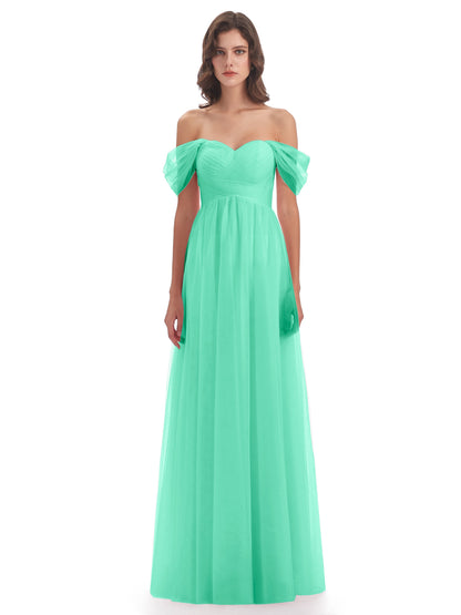 Evelyn Off The Shoulder Tulle Long Bridesmaid Dresses