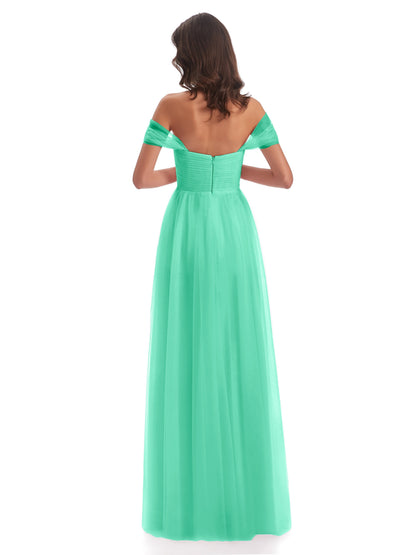 Evelyn Off The Shoulder Tulle Long Bridesmaid Dresses