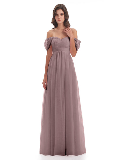 Evelyn Off The Shoulder Tulle Long Bridesmaid Dresses