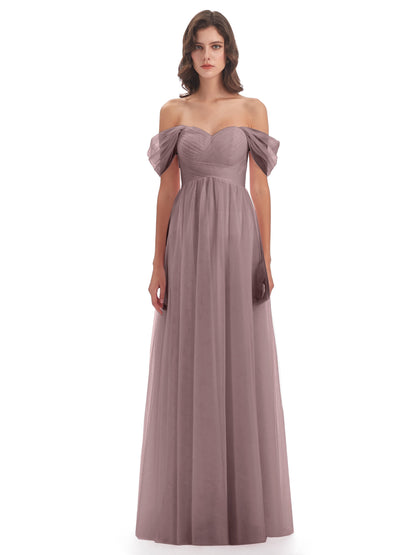 Evelyn Off The Shoulder Tulle Long Bridesmaid Dresses