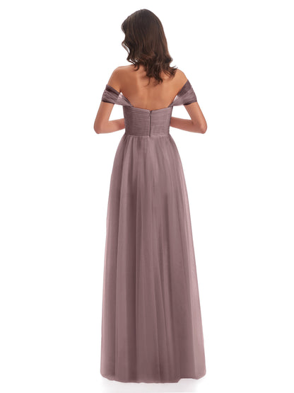 Evelyn Off The Shoulder Tulle Long Bridesmaid Dresses