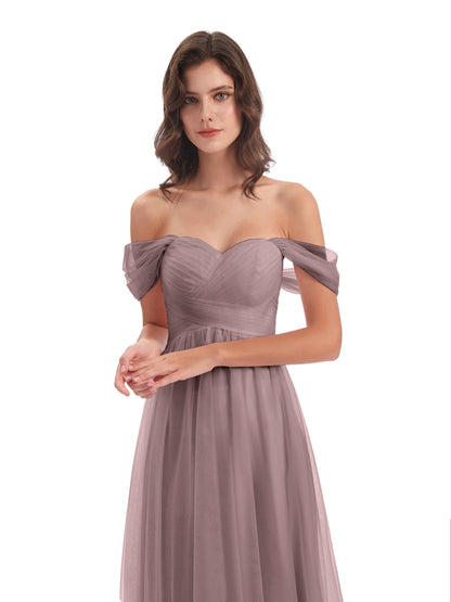 Evelyn Off The Shoulder Tulle Long Bridesmaid Dresses