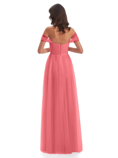 Evelyn Off The Shoulder Tulle Long Bridesmaid Dresses