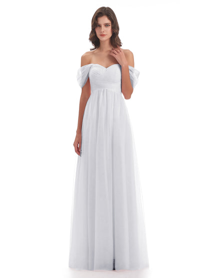 Evelyn Off The Shoulder Tulle Long Bridesmaid Dresses