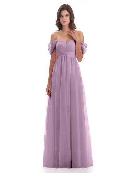 Evelyn Off The Shoulder Tulle Long Bridesmaid Dresses