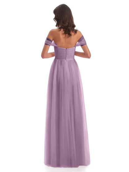 Evelyn Off The Shoulder Tulle Long Bridesmaid Dresses