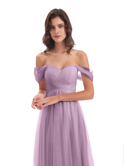 Evelyn Off The Shoulder Tulle Long Bridesmaid Dresses