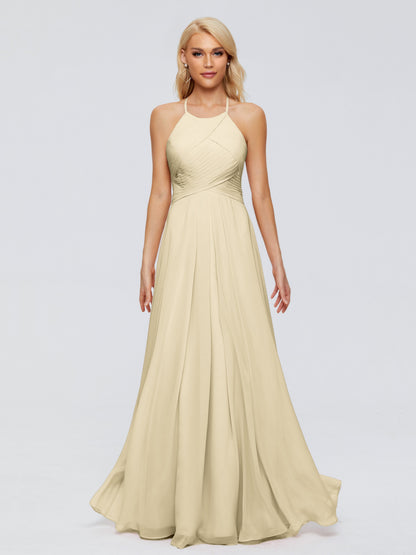 Finley A-line Halter Chiffon Bridesmaid Dresses