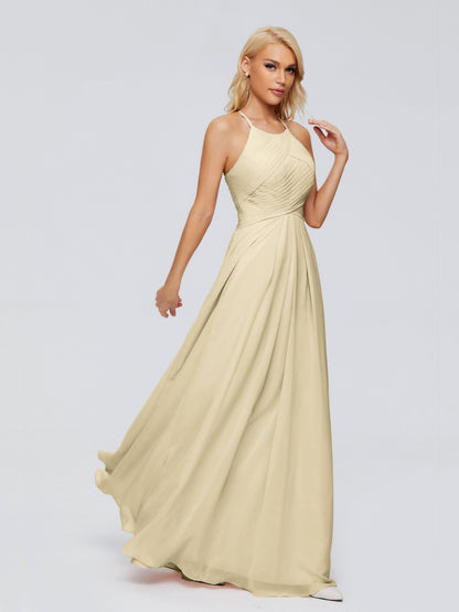 Finley A-line Halter Chiffon Bridesmaid Dresses
