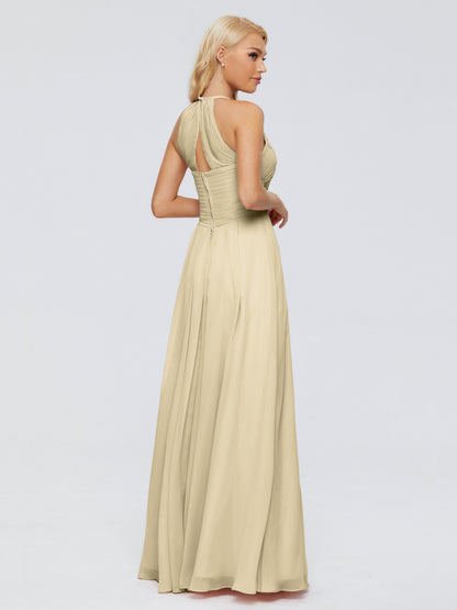Finley A-line Halter Chiffon Bridesmaid Dresses