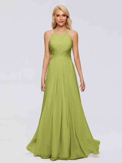 Finley A-line Halter Chiffon Bridesmaid Dresses