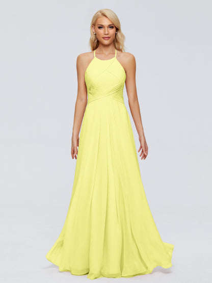 Finley A-line Halter Chiffon Bridesmaid Dresses