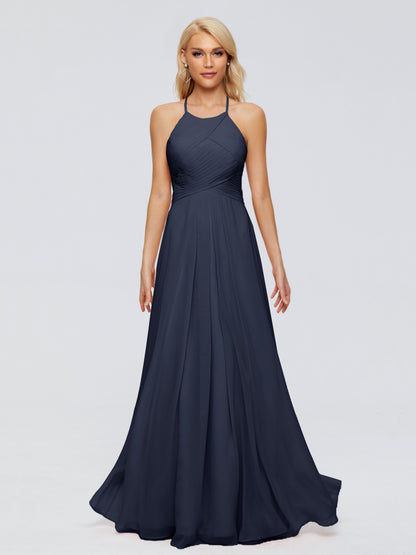 Finley A-line Halter Chiffon Bridesmaid Dresses