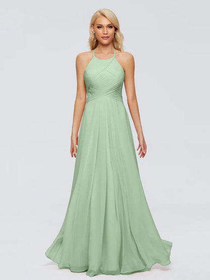 Finley A-line Halter Chiffon Bridesmaid Dresses