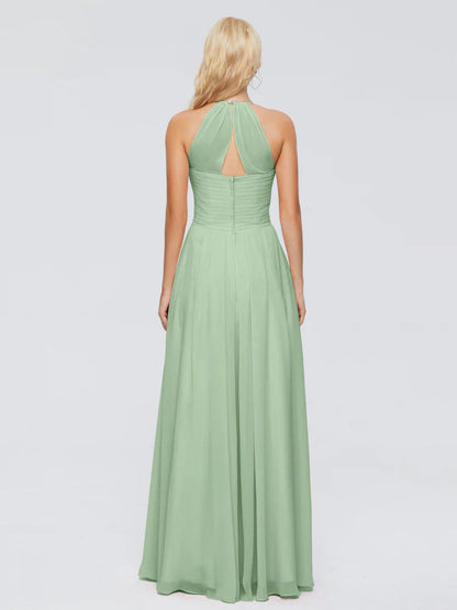 Finley A-line Halter Chiffon Bridesmaid Dresses